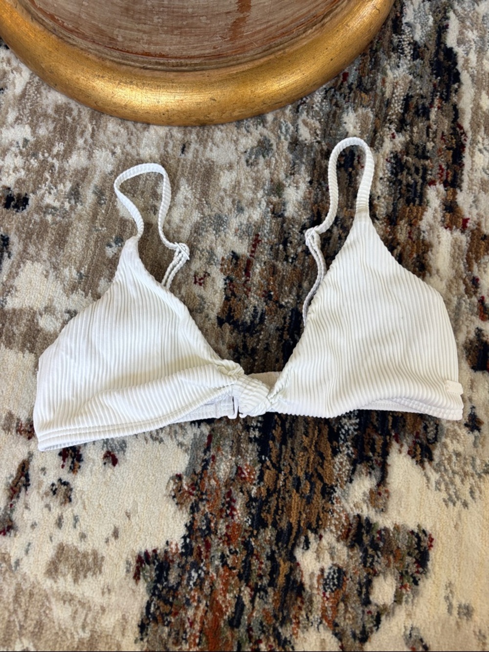 Roxy White Ribbed Triangle Swim Top
